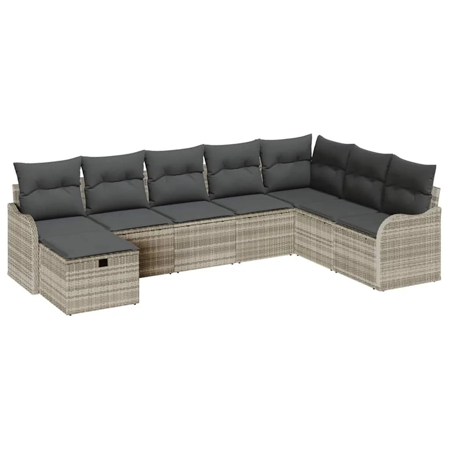 vidaXL Garten-Sofa-Set aus Polyrattan in Grau, 8-teiliges Lounge-Set mit Kissen und Ottoman in U-Form - Bild 2
