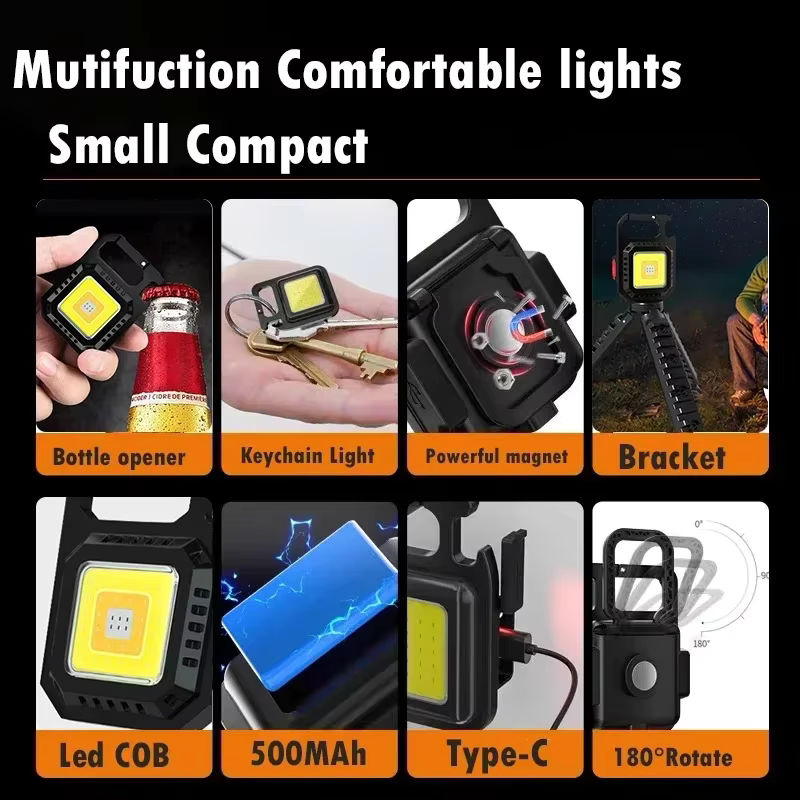 30er Set KDULIT Mini LED Schlüsselbund Taschenlampen mit COB-Licht, USB-ladbar, Schwarz, für Camping und Angeln - Bild 6
