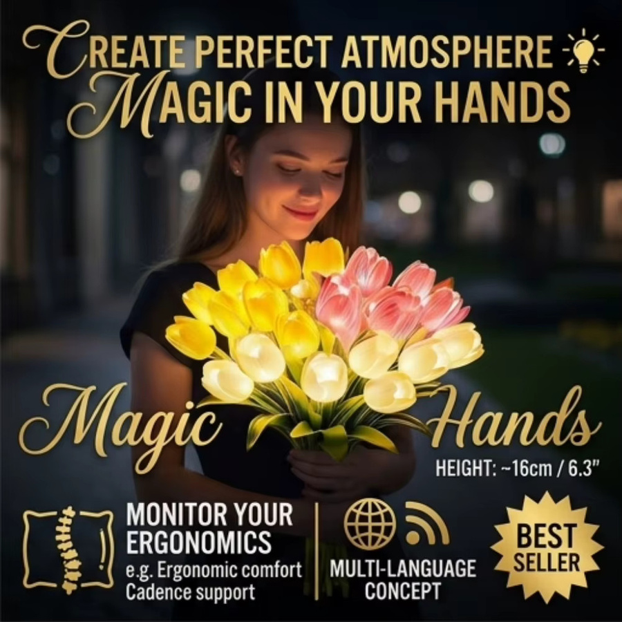 LED Tulpenstrauß Nachtlicht mit künstlichen Blumen und Band als Tischlampe für die Heimdekoration in Warmweiß - Bild 1