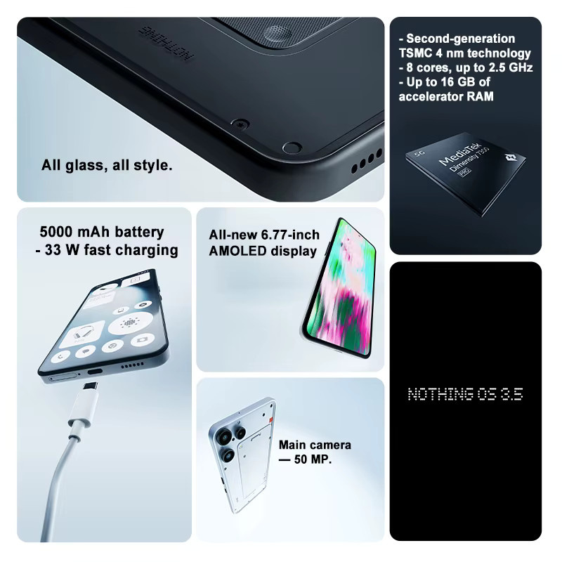 Nothing Phone (3a) Lite Global Version Smartphone in Schwarz mit MediaTek Dimensity 7300 Pro 5G, 6,77 Zoll AMOLED 120Hz Display und 50MP Kamera - Bild 2