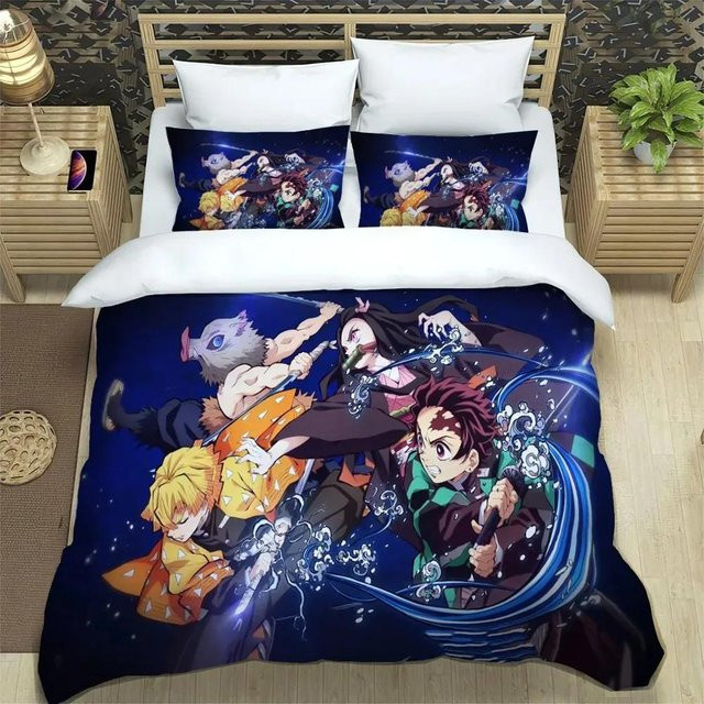 Demon Slayer Bettwäscheset von Binchi Fitness in Blau mit Bettbezug und Kissenbezug, B/H: 135 x 200 cm - Bild 1