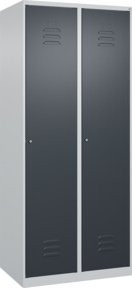 C+P Spind Classic PLUS Garderobenschrank mit 2 Abteilen, Grau/Anthrazit, Zylinderschloss, 4 Garderobenhaken, Soft-Close-Türen, H x B x T: 185 x 80 x 50 cm - Bild 1