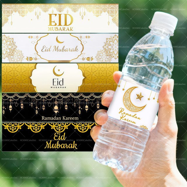 Eid Mubarak Wasserflaschen Aufkleber in Gold für Ramadan Kareem Party Dekorationen - Bild 1
