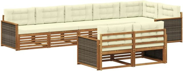 vidaXL Outdoor-Sofagarnitur aus Akazienholz in L-Form mit Kissen, Farbe Natur und Beige - Bild 1