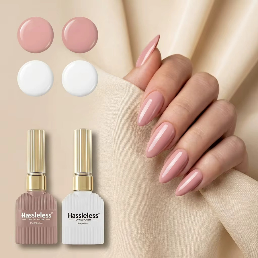 Hassleless Nagelgel-Set Nude Pink/Weiß, 15 ml, glänzend - Bild 2