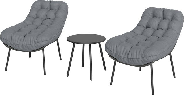 Outsunny Gartenmöbel-Set aus Polyrattan für 2 Personen mit Lounge-Sessel, Couchtisch und Polsterkissen, Grau - Bild 1