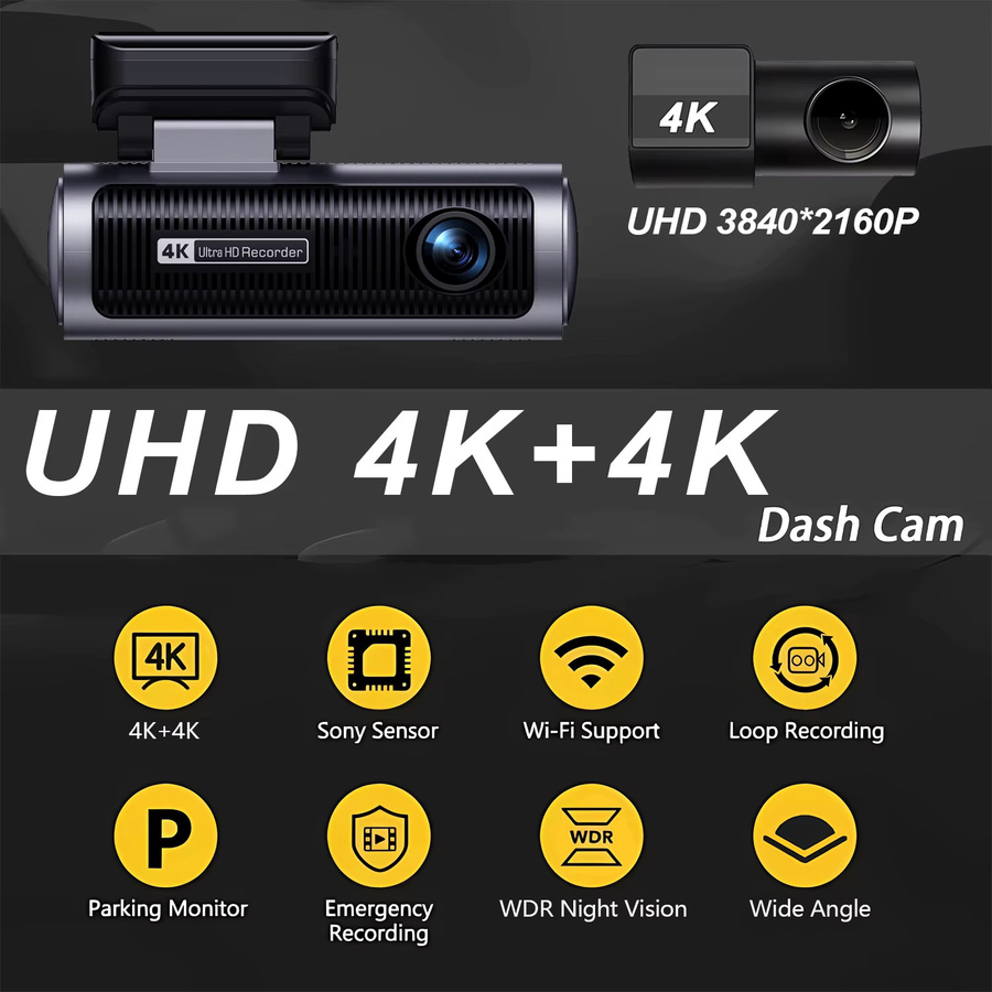 USEEBEE 4K Dual-Objektiv Dashcam mit 5G WiFi und GPS, Black Box Videoaufzeichnung mit Nachtsicht, Schwarz - Bild 3