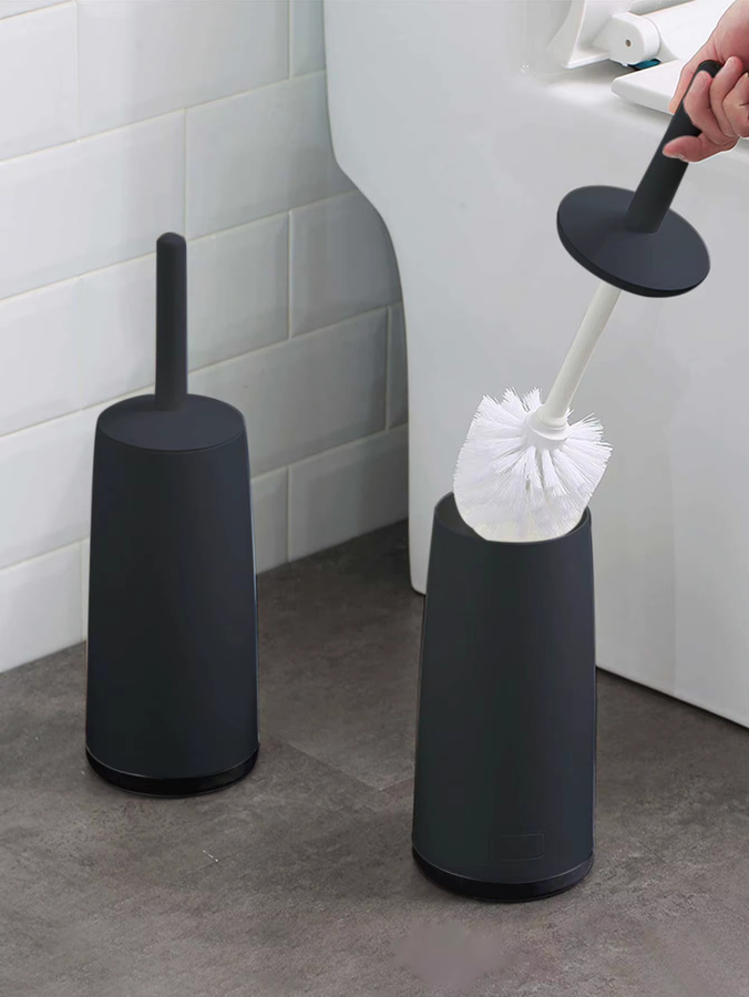 WORTHBUY Toilettenbürste mit langem Griff und stehendem Halter aus Kunststoff in Weiß - Bild 2
