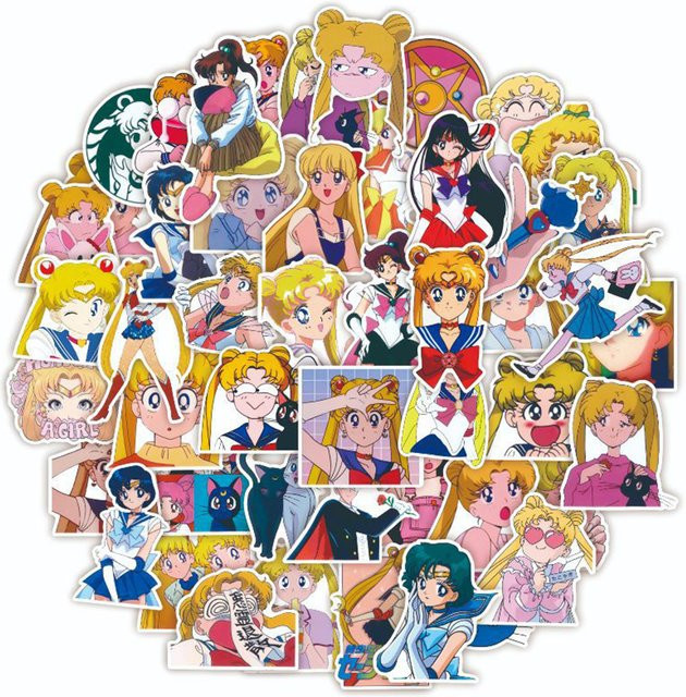 Bandai Sailor Moon Anime Aufkleber Set, Kawaii Cartoon Mädchen Graffiti Sticker für Handyhülle, Koffer und Notebook, Mehrfarbig - Bild 1