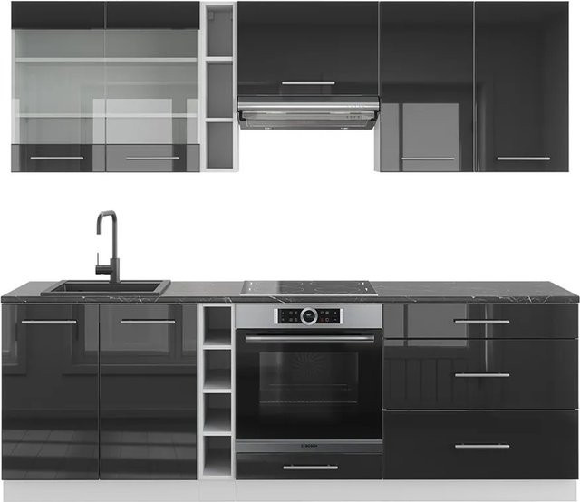 Vicco Küchenzeile Fame-Line Einbauküche in Weiß und Anthrazit Hochglanz mit Breite: 235 cm - Bild 2