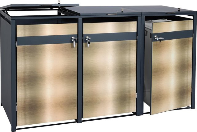 MCW 3er Mülltonnenverkleidung J82 Mülltonnenbox aus Metall in Anthrazit Gold H x B x T: 80 x 117 x 200 cm - Bild 1