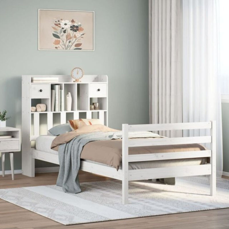Massivholzbett Vidaxl aus Kiefer mit Regal in Weiß, B/L: 75 x 190 cm - Bild 1
