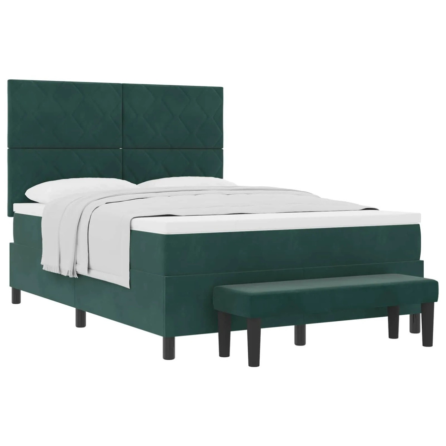 vidaXL Boxspringbett mit Matratze aus Samt in Dunkelgrün, B/T/H: 140 x 200 x 128 cm - Bild 2