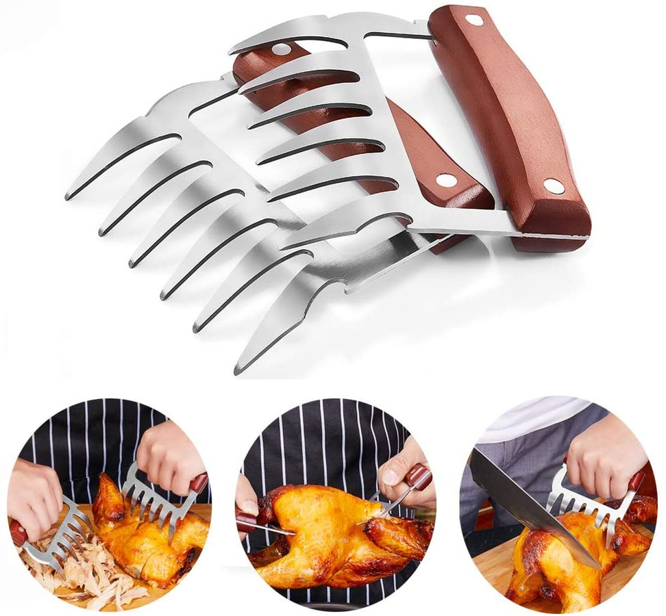 Bestbags Grillzubehör Set aus 2 Stück Fleischkrallen aus Edelstahl mit Holzgriff in Silber - Bild 4