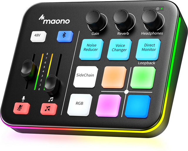 Maono G1 Neo Gaming Audio Mixer mit RGB Streaming, XLR Mikrofon Audio Interface für Podcast und Game Voice, Schwarz - Bild 1