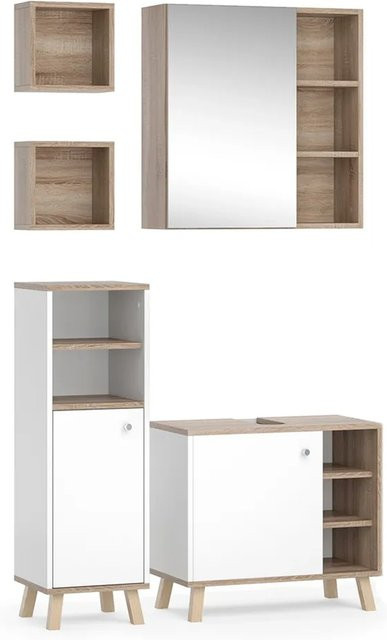Vicco Badmöbel-Set Senyo in Weiß, bestehend aus 4 Teilen mit Midischrank, Hochschrank, Unterschrank und Spiegelschrank - Bild 2