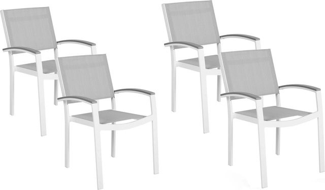 Beliani Gartenstuhl modern in Grau und Weiss mit Textilene und pulverbeschichtetem Aluminium, stapelbar, B/T/H: 50 x 46 x 86 cm - Bild 1