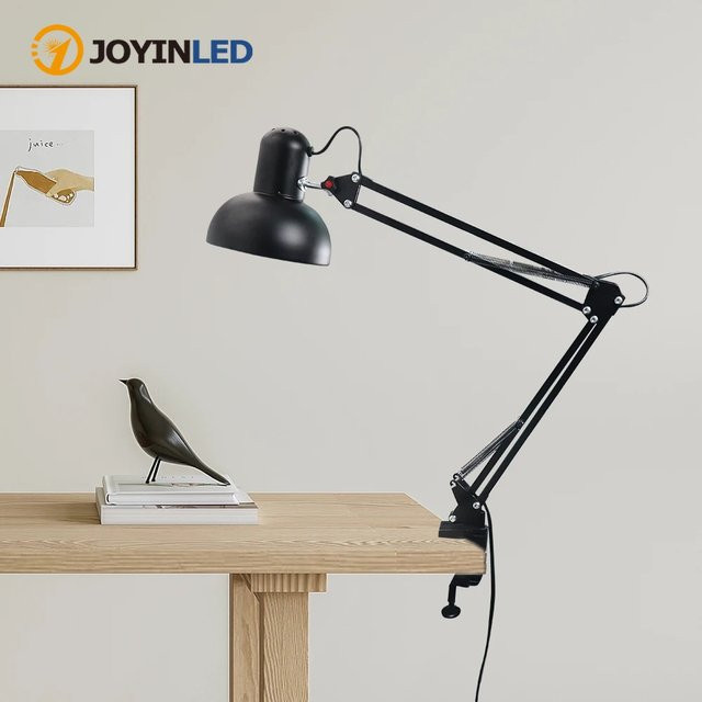 JOYINLED Schreibtischlampe in Schwarz mit flexibler Halterung und Kopfklemme, E27 Fassung, verstellbarer Schwenkarm aus Metall für Büro und Studium - Bild 1
