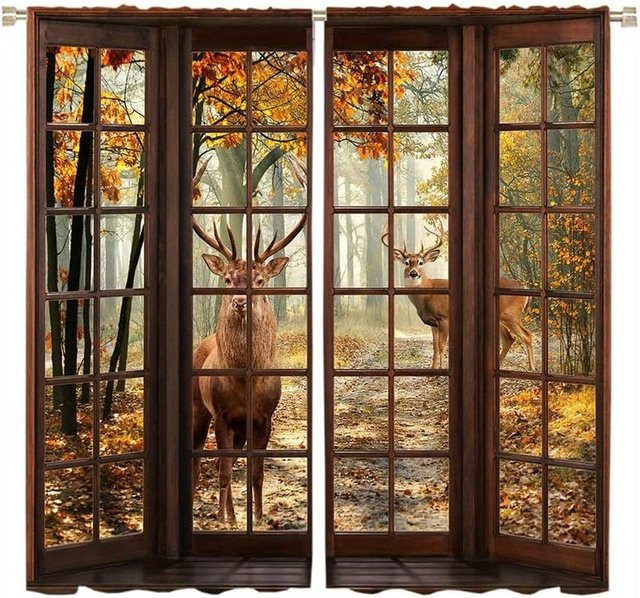 Set aus 2 bedruckten Vorhängen Schwarzwald Serie aus Polyester für Schlafzimmer und Wohnzimmer, B: 132 cm, H: 241 cm - Bild 1