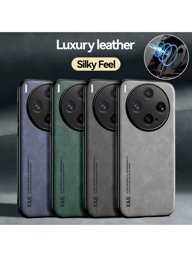 EUCAGR Luxus PU Leder Magnetische Stoßfest Handyhülle mit Metallplatte für VIVO X300 Pro und X300 in Grau - Bild 4