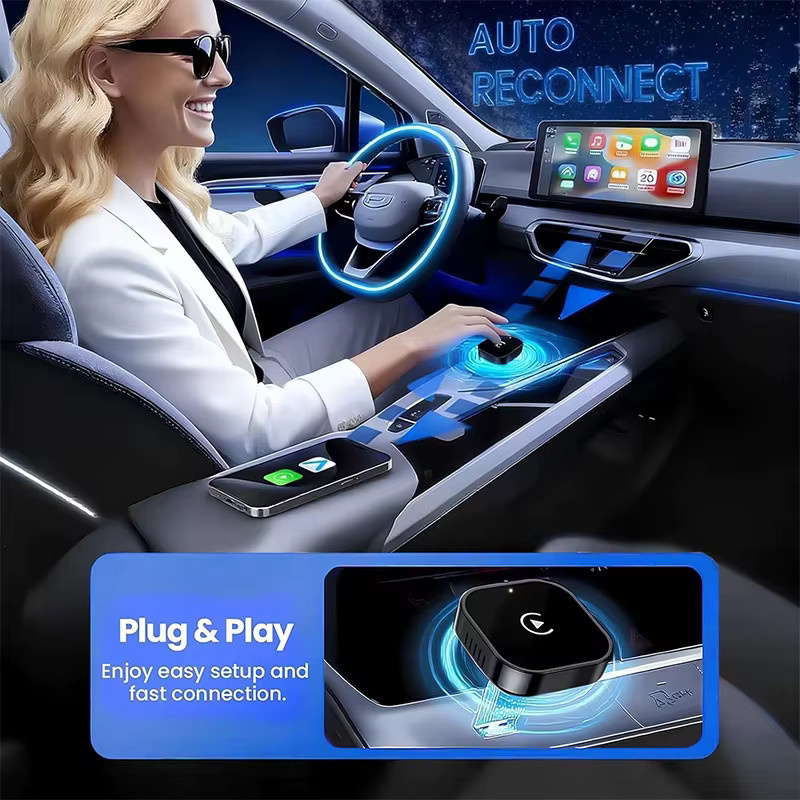 Vyvylabs 2-in-1 Kabelloser CarPlay-Adapter und USB-C Konverter in Schwarz für iOS 10+ und Android 11+ mit USB-A und USB-C Unterstützung - Bild 5