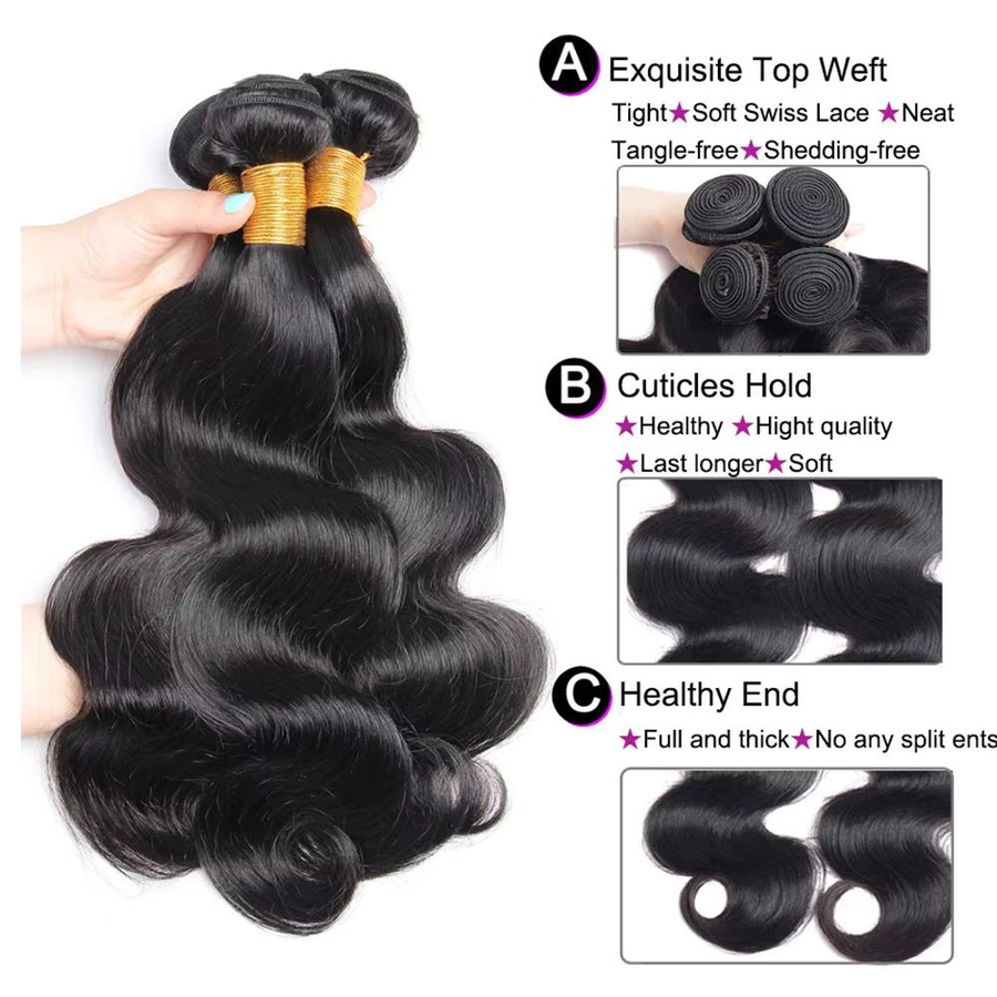 FIUMER Echthaar-Bündel Body Wave, Naturschwarz, Unisex - Bild 3
