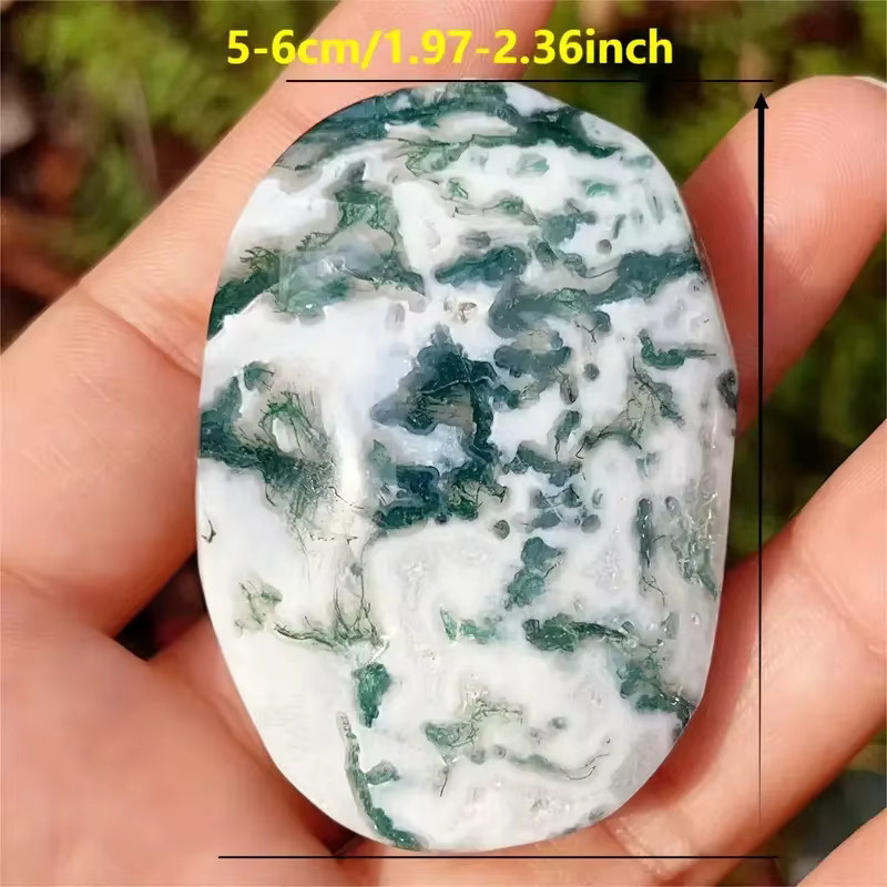 Natürlicher Moosachat-Palmenstein aus Quarz in ovaler Form zur Dekoration von Heim und Büro - Bild 3