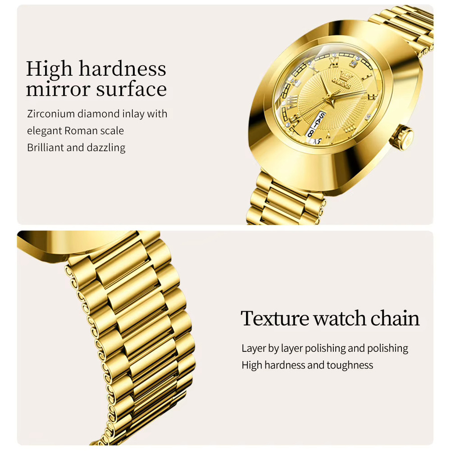 OLEVS Armbanduhr Quarz, Edelstahl, Gold, Damen, Analoguhr, Rund - Bild 2