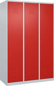 C+P Spind Classic PLUS Spind mit 3 Abteilen in Verkehrsrot, Stahlkonstruktion mit Zylinderschloss, Soft-Close-Türen, Regalböden und Garderobenhaken, H x B x T: 185 x 120 x 50 cm - Bild 1