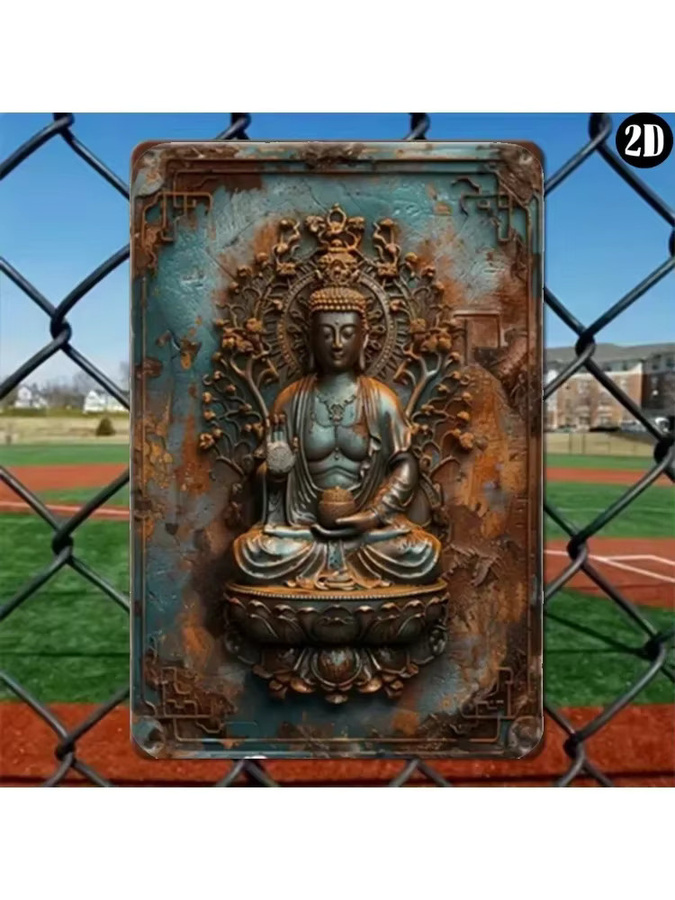 SereneScapes Buddha Wandkunst aus Metall im Retro-Design in Gold, Grün und Multicolour - Bild 2