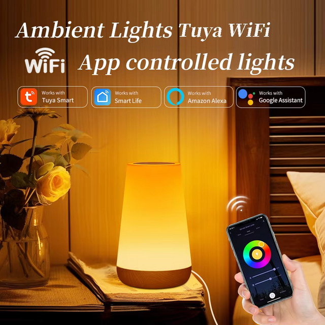 GGBEE Tuya WiFi Smart Nachtlicht RGB Tischlampe mit Touch-Dimmer und Sprachsteuerung für Alexa und Google Home, Multicolour - Bild 1