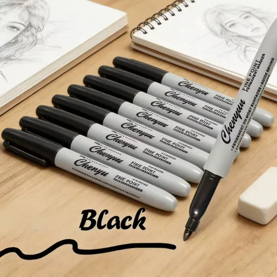 CEESO Permanentmarker Set mit feiner Spitze, 12 Stück, Schwarz, wasserfeste Markierungsstifte für Kunststoff und Metall - Bild 4