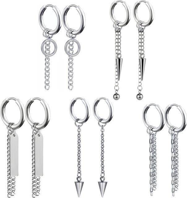 CHIEGEEY Piercing-Creolen-Ohrring-Set, Edelstahl, Silber, Unisex - Bild 1
