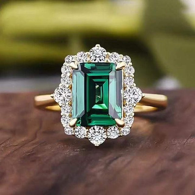 YIRAN Jewelry Ring, Kupfer, Goldfarben, Grüne Zirkonia, Damen - Bild 1