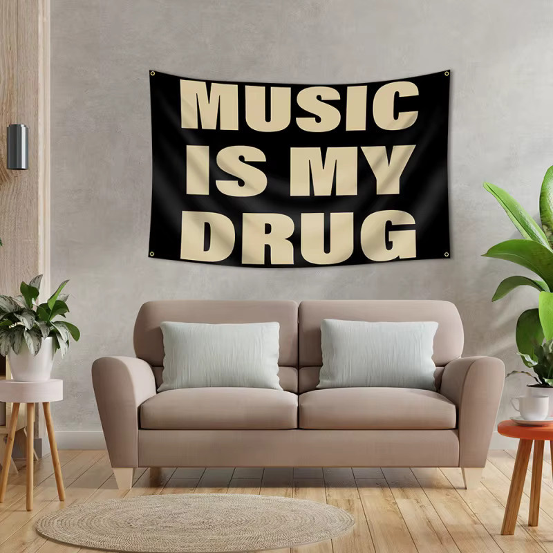 VIKAMA Music Faith Golden Slogan Wandteppich in Gold und Schwarz als moderne Textil-Wanddekoration - Bild 4