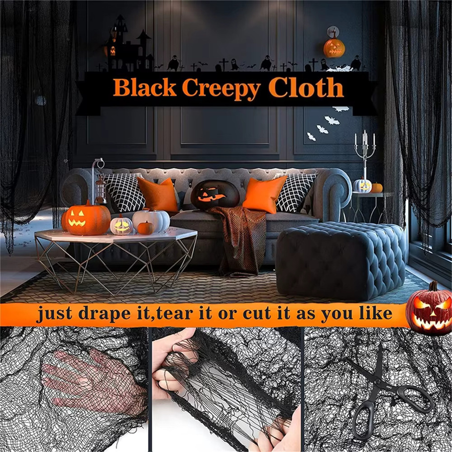 AFYPRTY Halloween Grusel-Gazetuch in Schwarz zur Wanddekoration für Fenster, Tisch oder Tür, Breite: 76 cm, Höhe: 183 cm - Bild 5