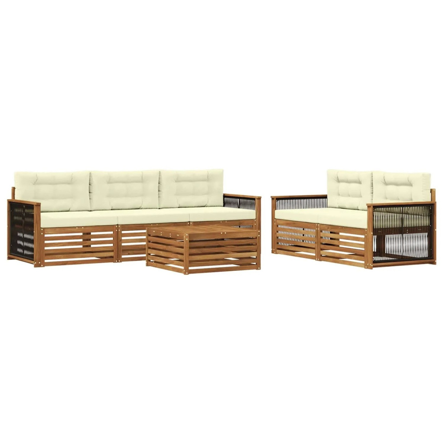 vidaXL Outdoor-Sofagarnitur aus Akazienholz mit Kissen in Natur und Creme - Bild 2
