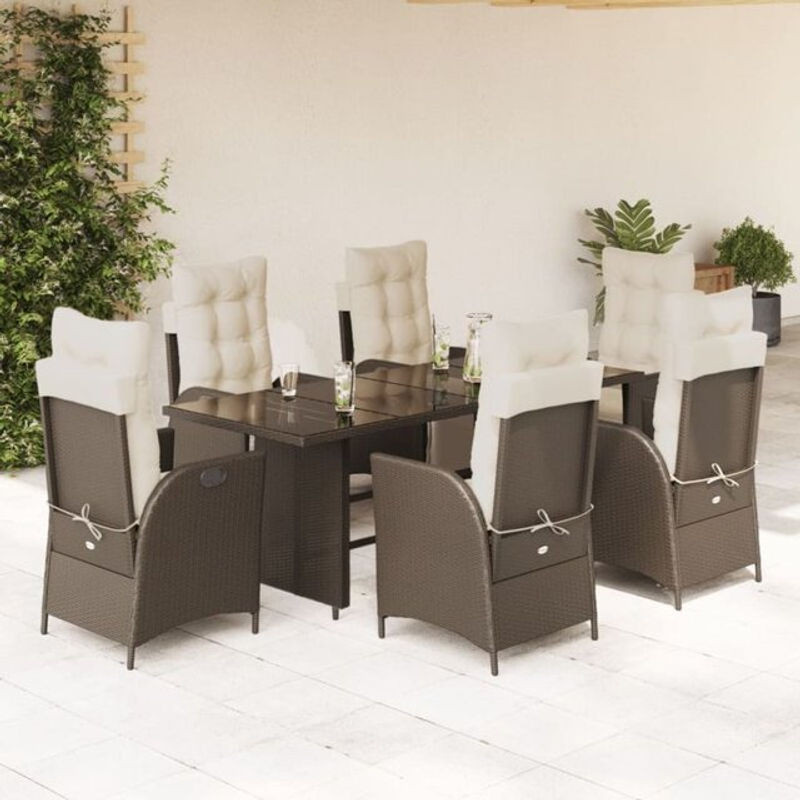 7-teilige Garten-Essgruppe aus braunem Poly-Rattan mit Kissen von vidaxl - Bild 1