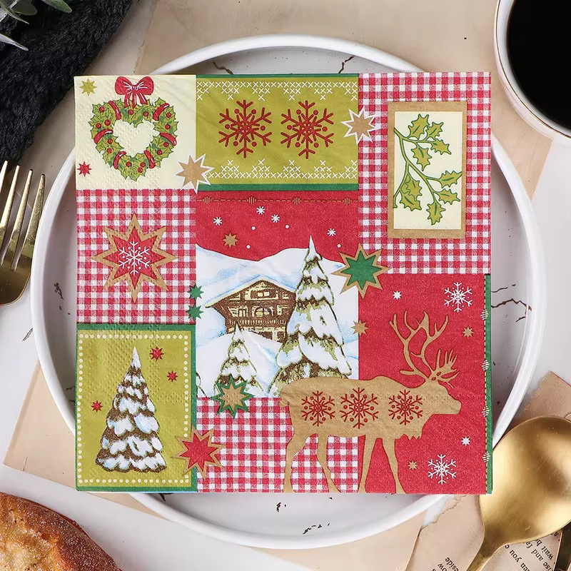 GUANYAO Bunt bedruckte Servietten aus lebensmittelechtem Seidenpapier, 2-lagig, 20 Stück pro Packung, Weihnachten und Feierlichkeiten, Mehrfarbig - Bild 2