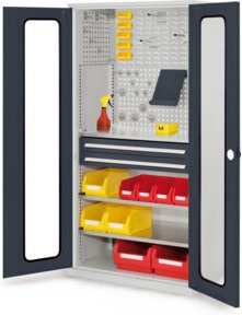 Kappes Schubladenschrank RasterPlan Mod. 31 mit Sichtfenstertüren in Grau, B: 100,0 cm, H: 195,0 cm, T: 60,0 cm - Bild 1