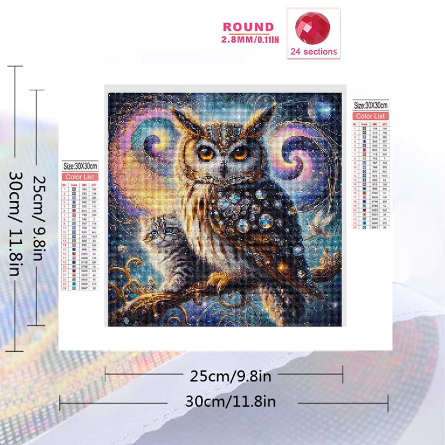 Evershine Diamantstickerei Eule Mosaik Set mit Vollquadrat Steinen in Multicolour, B/H: 20 x 20 cm - Bild 2
