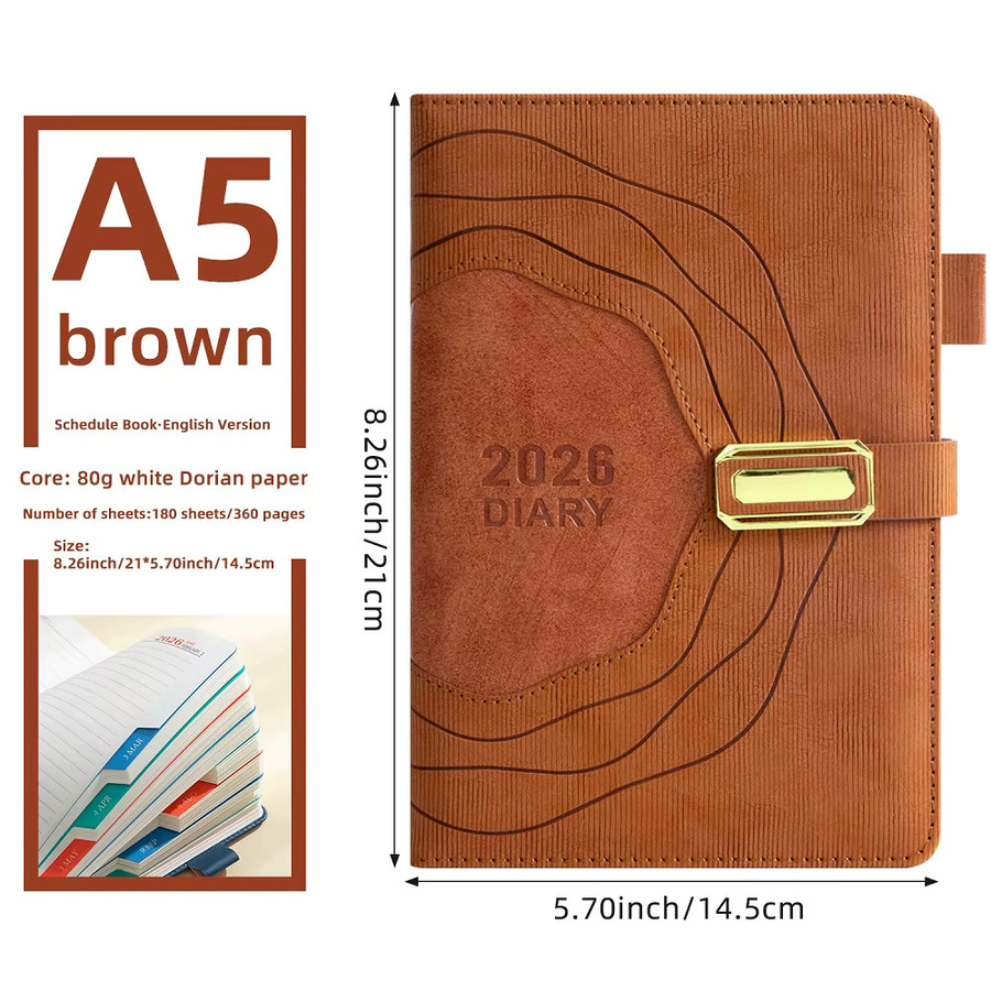 Englischer Tagesplaner 2026 in A5 mit Hardcover, 365 Tage Daily Agenda Notizblock, Blau - Bild 5