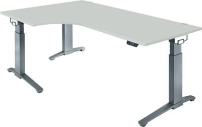 Schäfer Shop Genius ERGOSTYLE S Schreibtisch elektrisch höhenverstellbar, C-Fuß, Ansatz links, lichtgrau/anthrazit, B: 200 cm, T: 80 cm, H: 71,5 - 118,2 cm - Bild 1