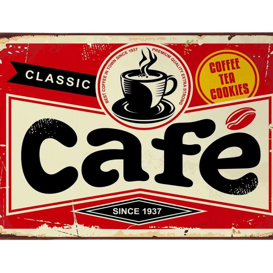 Swono Cafe Vintage Metall-Blechschild Wanddekoration Klassischer Kaffee-Tee Multicolour B/H: 20 x 20 cm - Bild 2