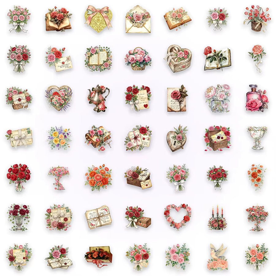 Charile Transparente Cartoon-Aufkleber mit Retro-Rosen-Motiv in Multicolour für Tagebuch und Handyhülle - Bild 3