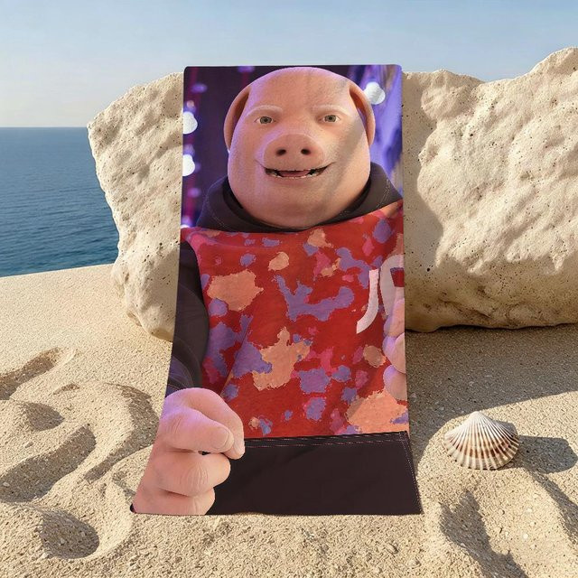 John Pork Strandtuch mit Grafikdesign für Strand, Yoga und Picknick, Mehrfarbig, B/H: 50 x 100 cm - Bild 1