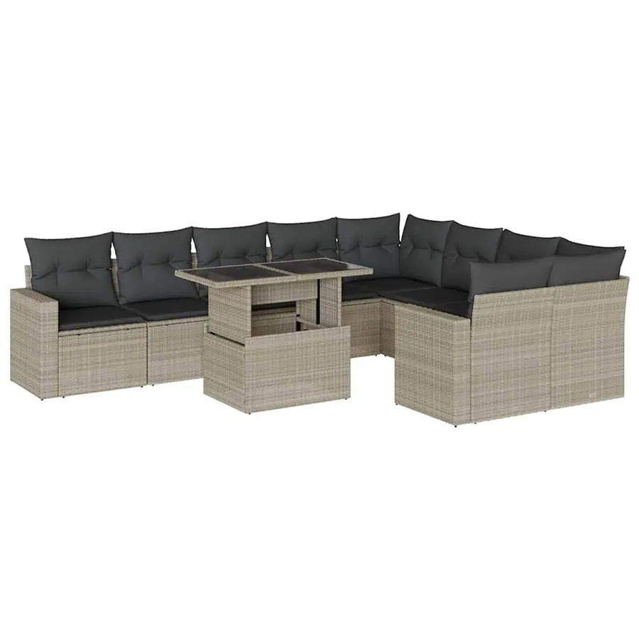 vidaXL 10-tlg. Garten-Sofagarnitur in L-Form aus Polyrattan mit Kissen in Hellgrau - Bild 2
