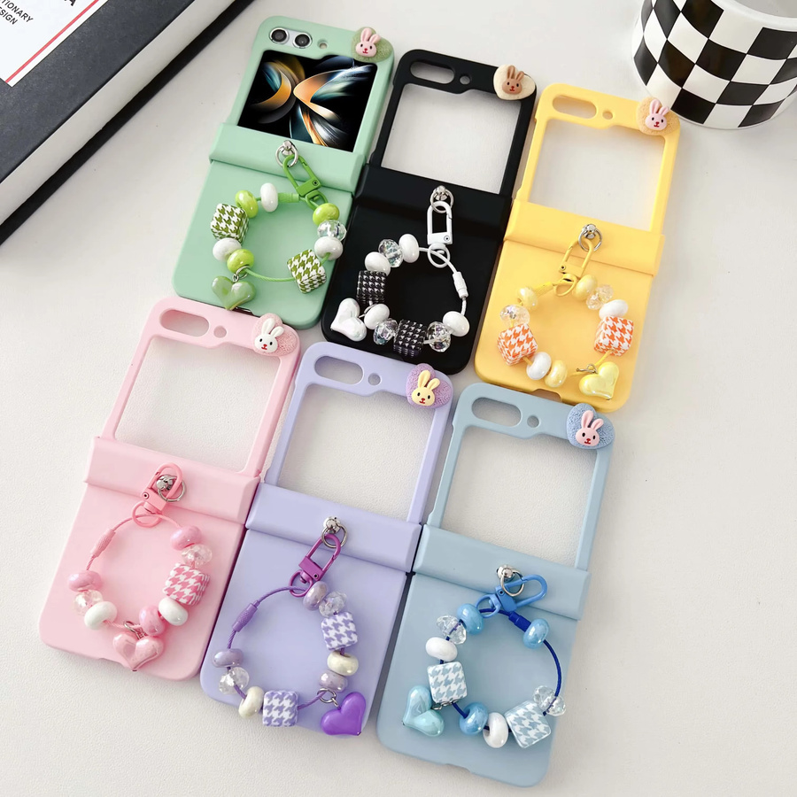 Glitzernde Kaninchen Handyhülle mit Handschlaufe und Scharnierschutz für Samsung Galaxy Z Flip 7, 6, 5, 4, 3 5G in Blau - Bild 1