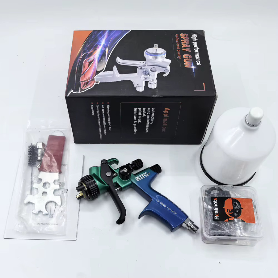 HVLP-Spritzpistole mit 1,3 mm Düse und LED-Licht für Lacke und wasserbasierte Farben in Blau-Grün-Farbverlauf - Bild 4