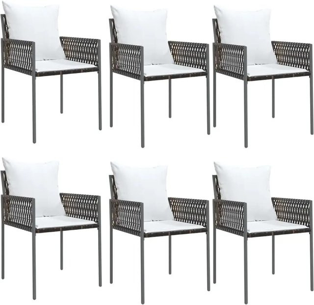 Furnicato Gartenstuhl Set aus Poly Rattan mit Kissen, 6 Stück, Braun, B/T/H: 54 x 61 x 83 cm - Bild 1